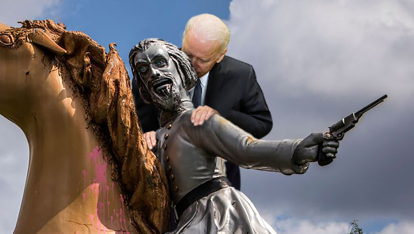Controversy as Biden Caught Sniffing Confederate Statue, Claims It “Smelled Like History”